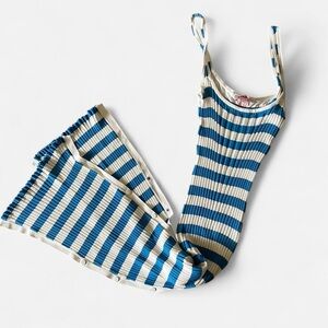 SOLID & STRIPED Blue and Cream Maxi  Dress